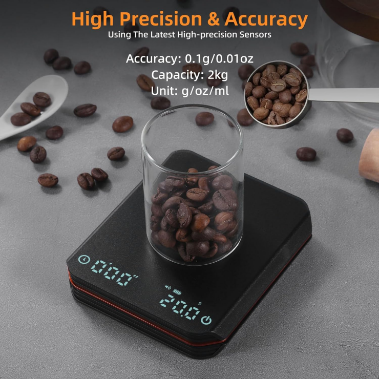 Tiny USB Rechargeable Espresso Scale Auto Timer 0.1g/2kg Precision Waterproof Silicone Pad Mini High-Cost Coffee Scale