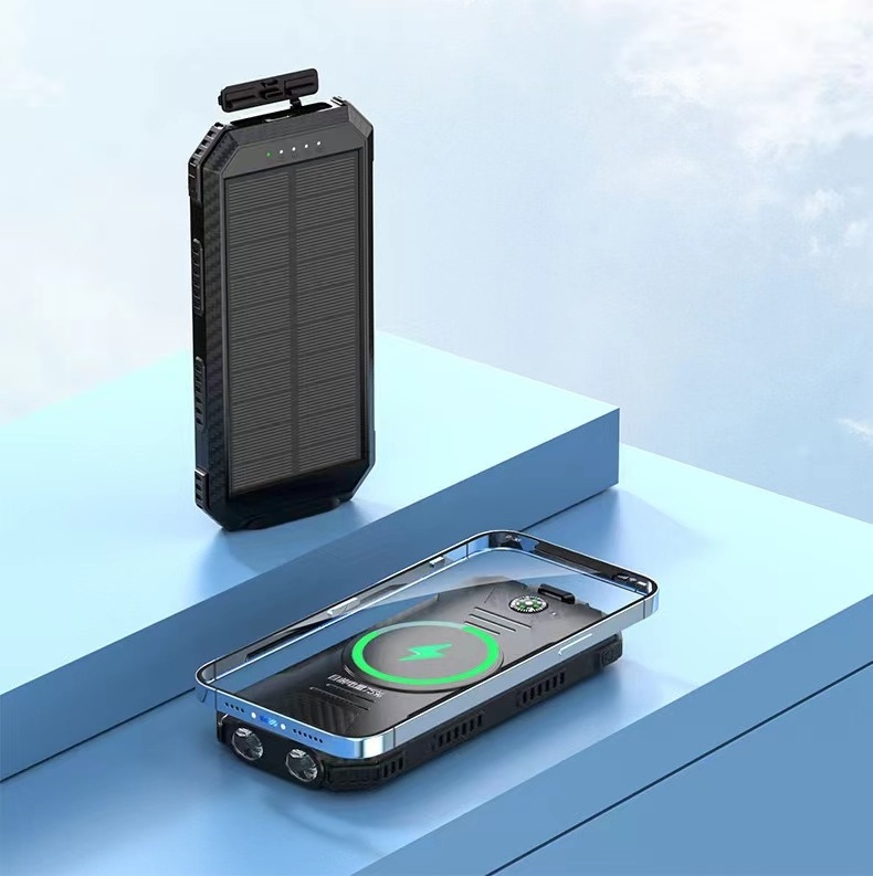 10000mAh External Battery Portable Wireless Charger Solar Power Bank ,Strong LED Light Solar Charger with Dual USB