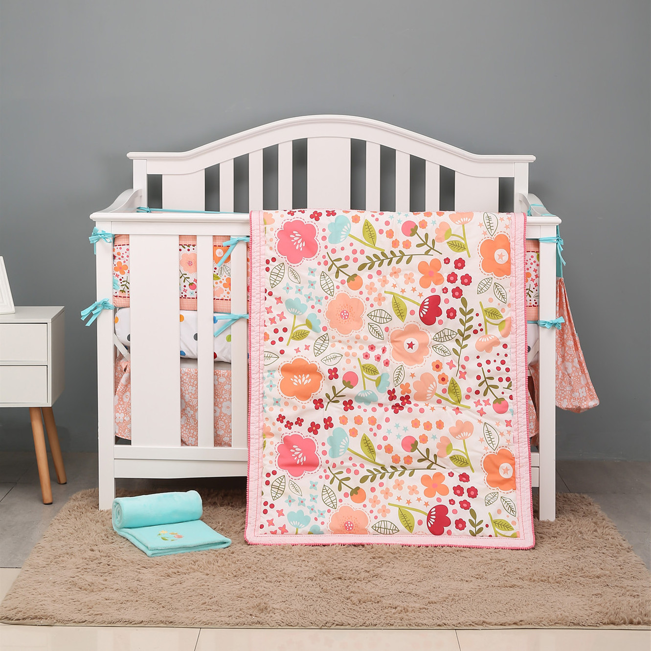 Crib Bedding Set for Baby Girls | 3 Piece Nursery Set | Baby Quilt, Crib Sheet, and Dust Ruffle