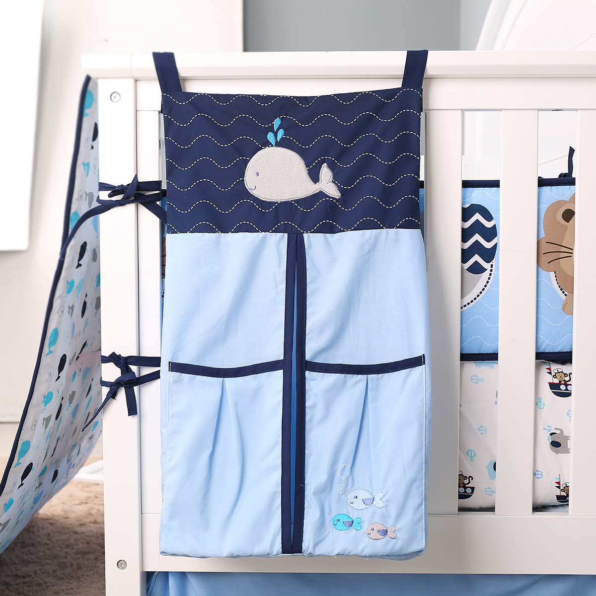 Zoo Crib Bedding Set 7 Pcs for Kids with Comforter Crib Fitted Sheet Crib Skirt Bumpers Machine Washable Baby Nursery Bedding