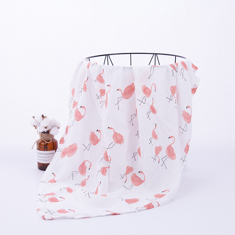 2 Layer bamboo cotton pink flamingo baby muslIn Swaddle Blanket  40S 120*120 CM