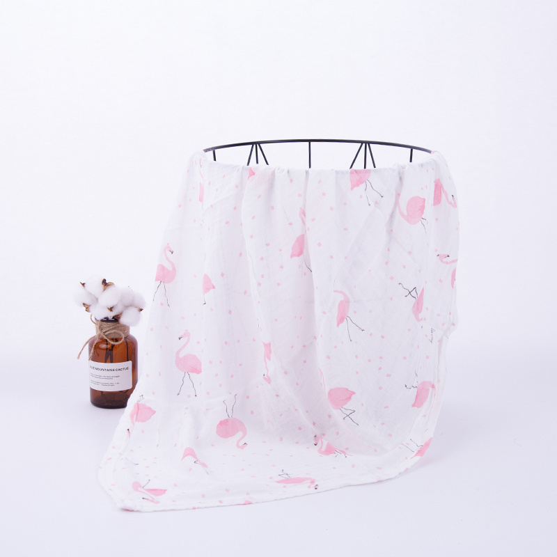 2 Layer bamboo cotton pink flamingo baby muslIn Swaddle Blanket  40S 120*120 CM