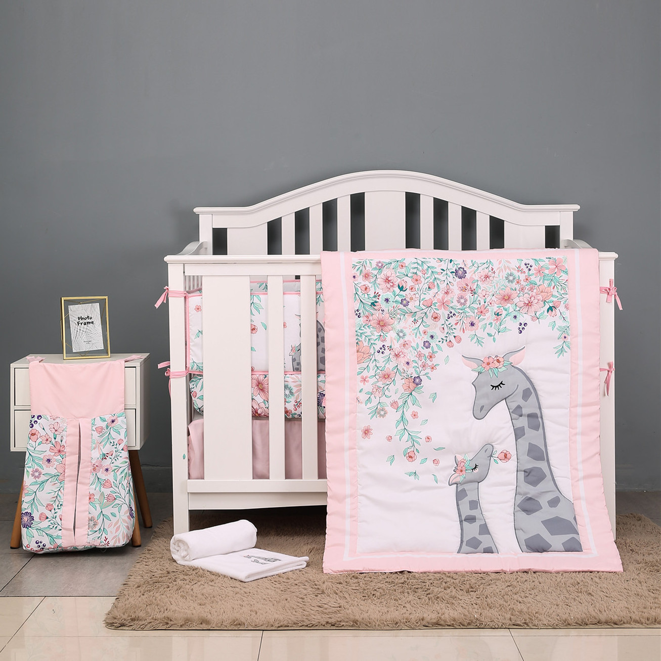 Crib Bedding Set for Baby Girls | 3 Piece Nursery Set | Baby Quilt, Crib Sheet, and Dust Ruffle