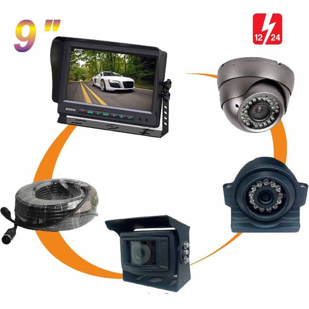 Heavy duty wide angle 9-36v 1080p cctv set car dvr 4 camera dash cam dvr 9 inch quad monitor bus 360 truck camera system