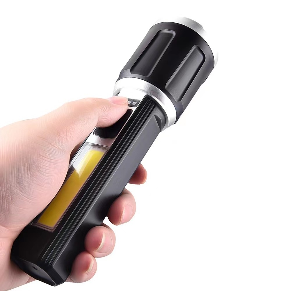 Hot Sales LED Flashlight USB Charging Telescopic Zoom Flashlight Power Display COB Flashlight