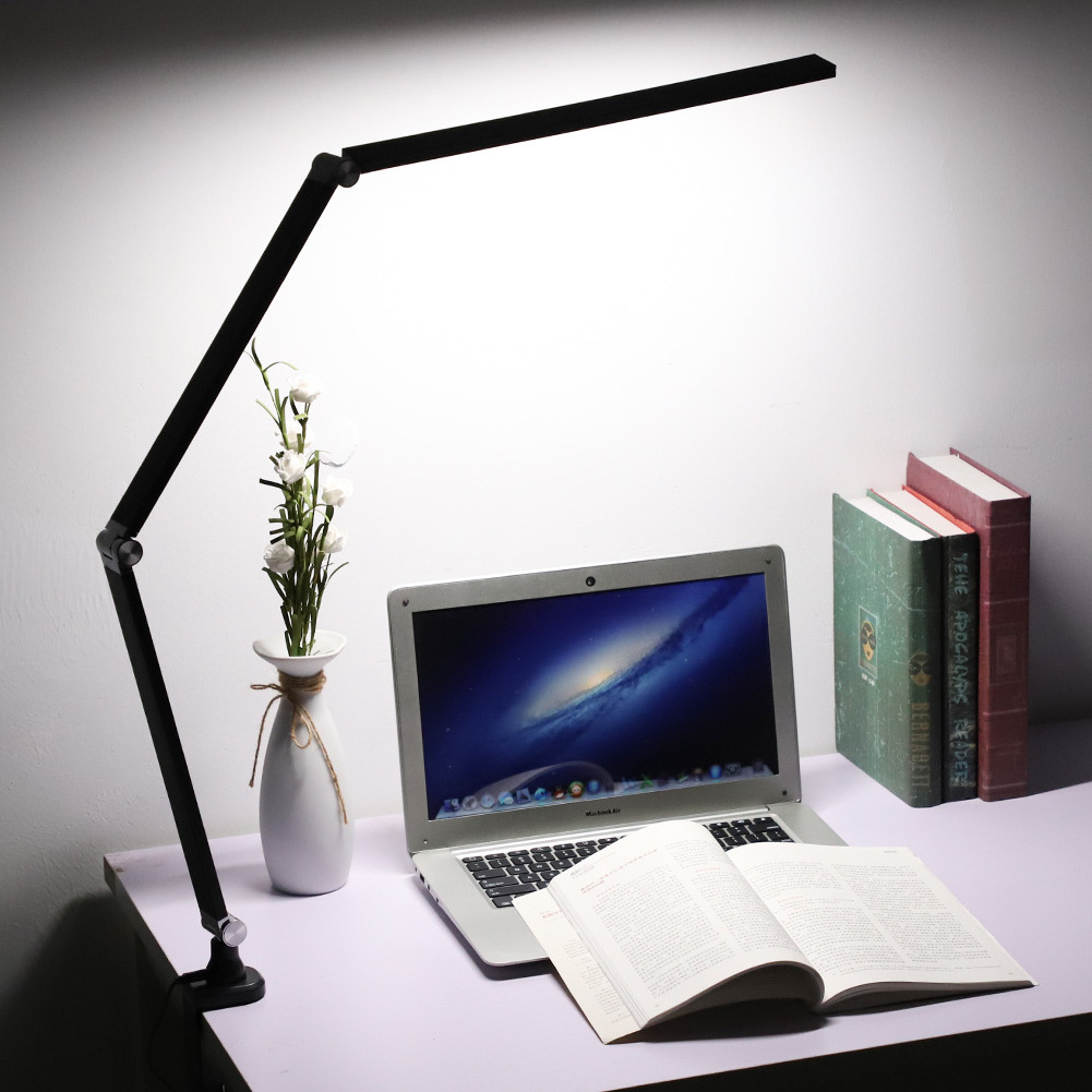 Hot Sales Fold Long Swing Arm LED Touch Clip Desk Lamp With Remote Control  For Office Study Work