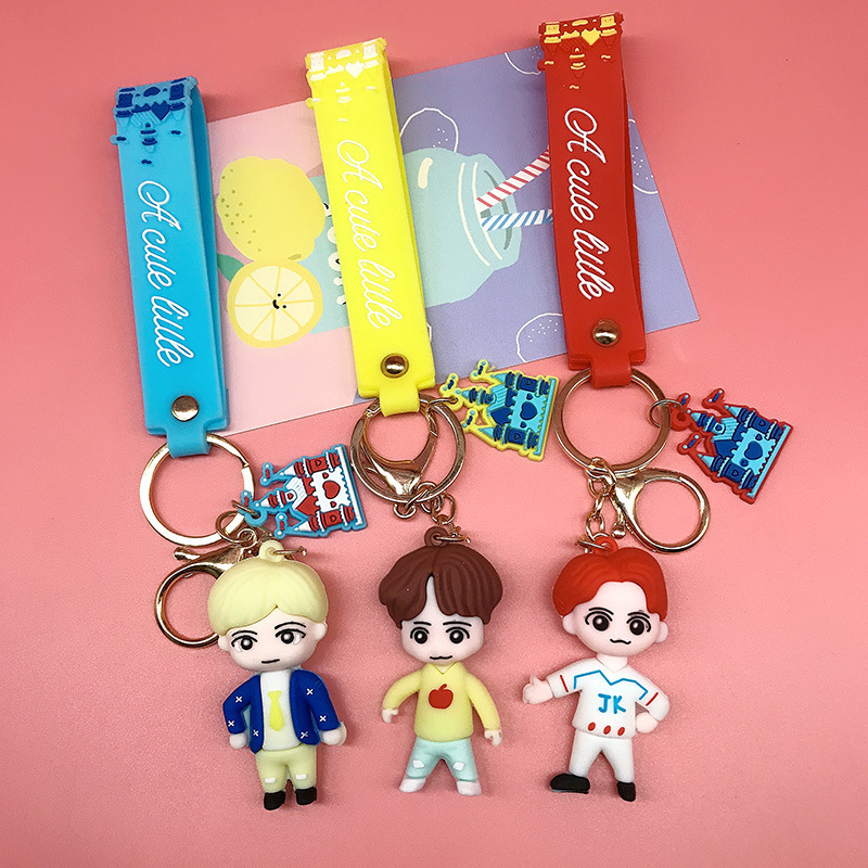 Korea Creative Bangtan Boy Keychain K pop group Doll Model Epoxy Car Keychain Pendant Key Chain Ring Pendant Wholesale