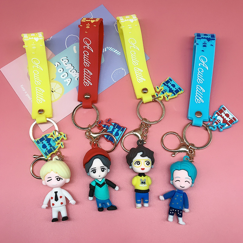 Korea Creative Bangtan Boy Keychain K pop group Doll Model Epoxy Car Keychain Pendant Key Chain Ring Pendant Wholesale