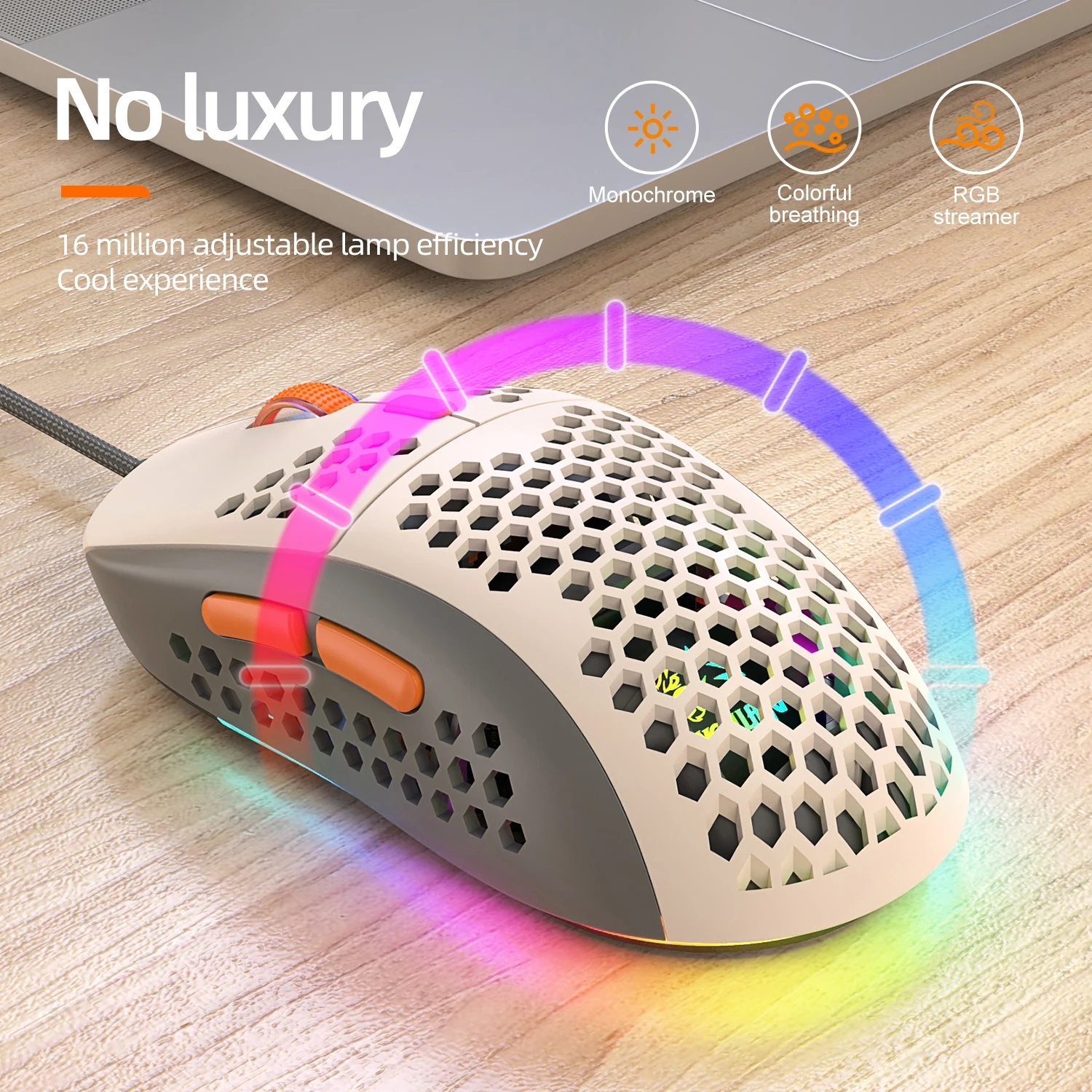 M8 Wired Mouse RGB Light Honeycomb Gaming Mouse Desktop PC Computers Laptop Mice Gamer 6400 DPI Lightweight Office Mouse