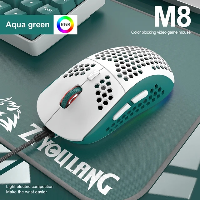 M8 Wired Mouse RGB Light Honeycomb Gaming Mouse Desktop PC Computers Laptop Mice Gamer 6400 DPI Lightweight Office Mouse