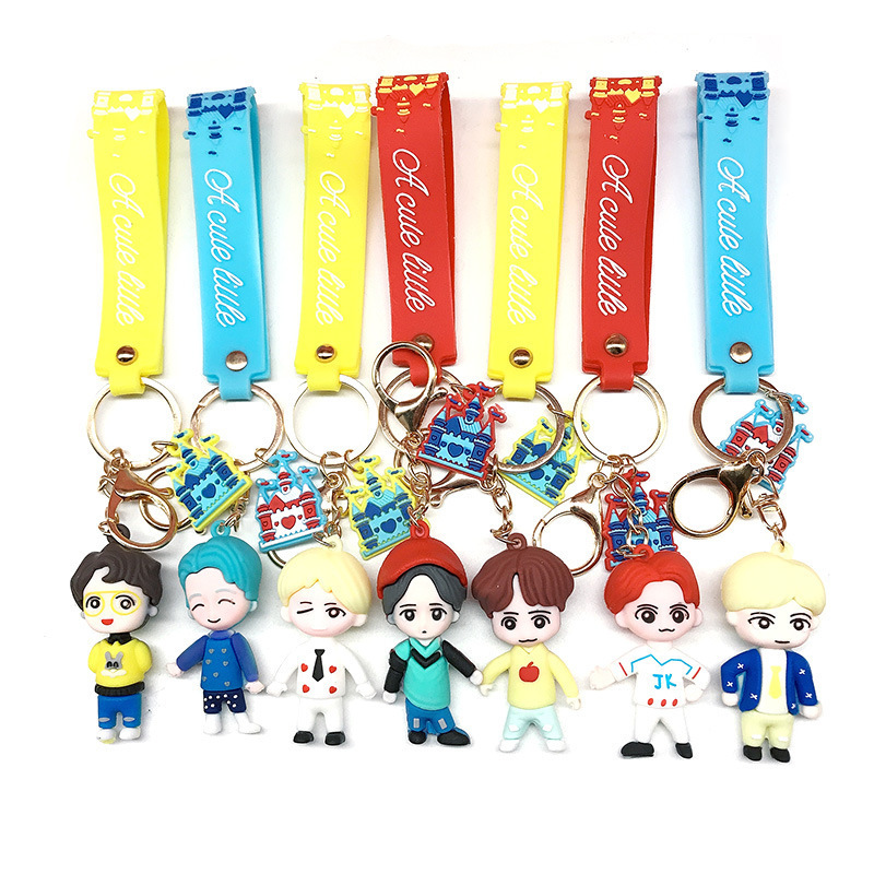 Korea Creative Bangtan Boy Keychain K pop group Doll Model Epoxy Car Keychain Pendant Key Chain Ring Pendant Wholesale