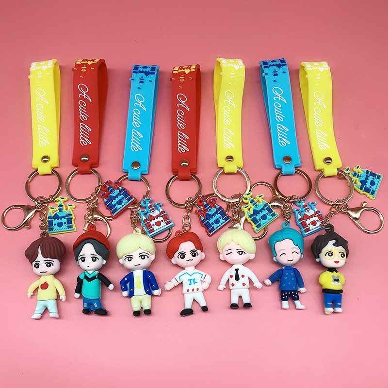 Korea Creative Bangtan Boy Keychain K pop group Doll Model Epoxy Car Keychain Pendant Key Chain Ring Pendant Wholesale