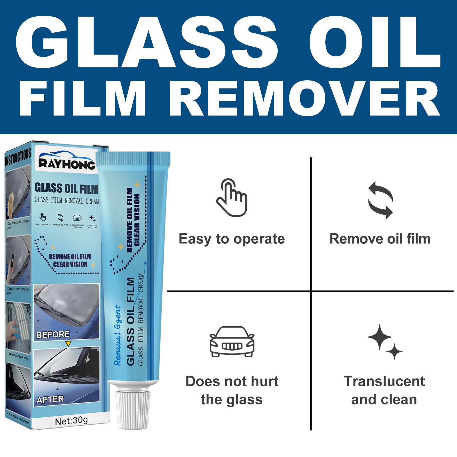 Rayhong Glass Oil Film Remover Car Windows Decontaminated The Front Windshield Protects Against Rain Remove The Oil Film