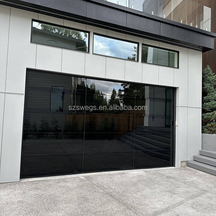 High-end New Design Modern aluminum tempered full view glass garage door price mirror plexiglass panel garage doors