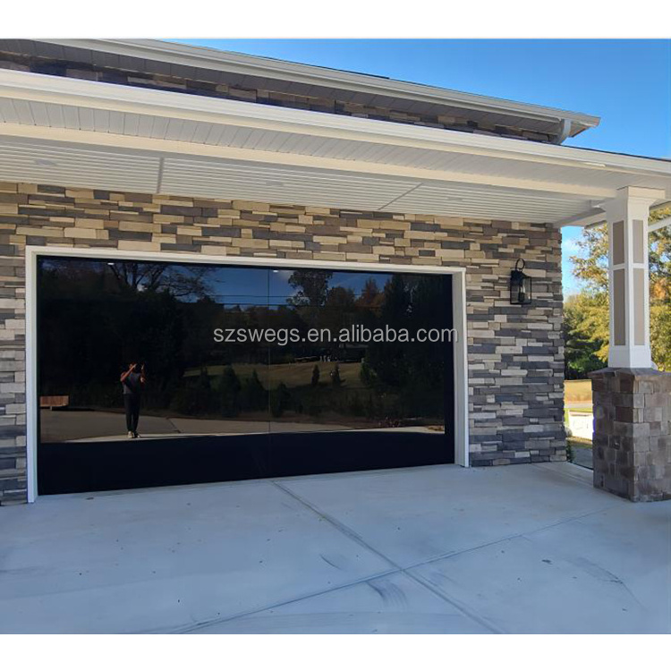 High-end New Design Modern aluminum tempered full view glass garage door price mirror plexiglass panel garage doors