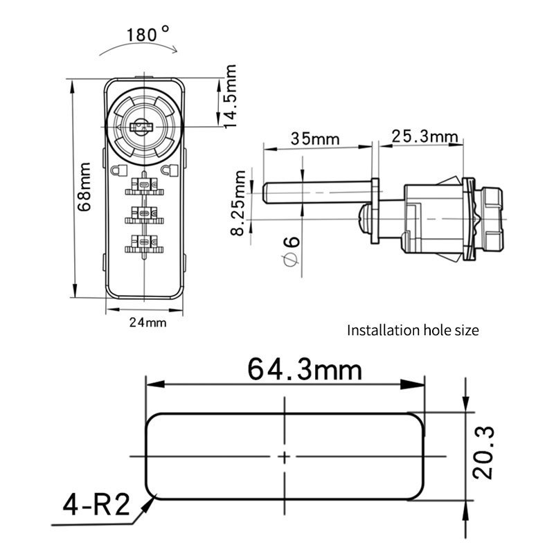 Hot selling 3 digit combination password mechanic lock with master keys for wooden furniture filing cabinet