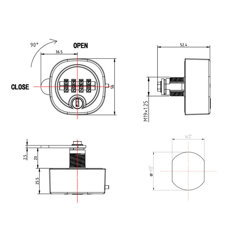 Zinc alloy mechanical dial lock with four digit code and emergency key suitable for changing cabinet cam lock