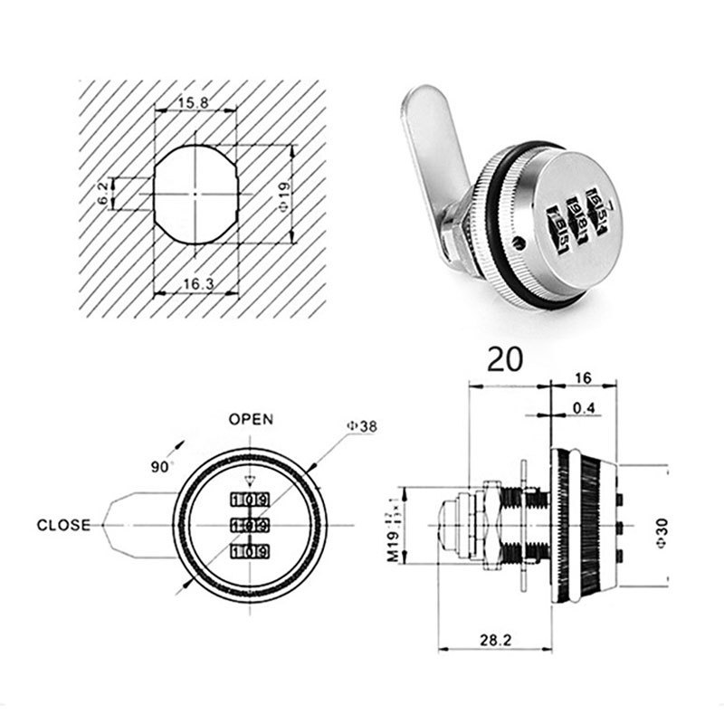 Zinc Alloy 3 Digit Furniture Cabinet Cam Lock  Mechanical Code Password Lock mechanical closet lock for steel cabinet