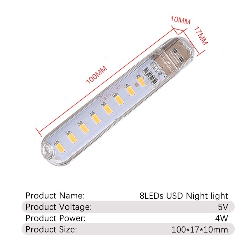 DC5V 8LEDs LED Night Light High Bright Red Yellow White Blue Green Purple 4W Eye Protection Small USB Desk Lamp For Bedroom