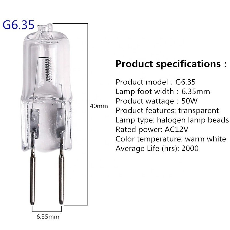 AC 12V Halogen Lamp Bead G4 20w 35W Low-pressure Light Beads G6.35 50W Crystal Lamp Pins Small Halogen Bulb Warm White