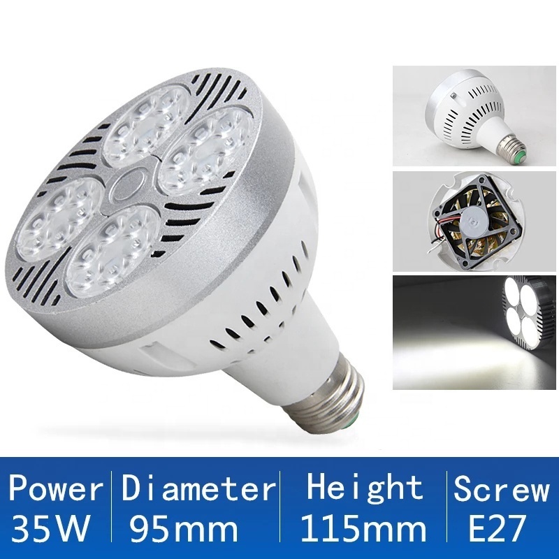 220V E27 PAR30 LED Lamp Bulb 35W Ultra Bright LED Light bulb Lampara Built-in Fan Cooling For Track Lighting Downlight Spotlight