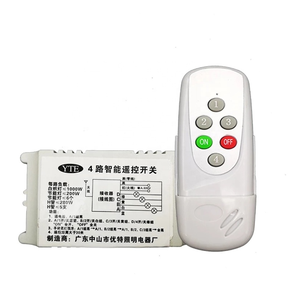 AC200V-240V Multifunction Digital Lamps Wireless Remote Control Switch 4 Way 5 Sections Receiver Transmitter For Ceiling Light