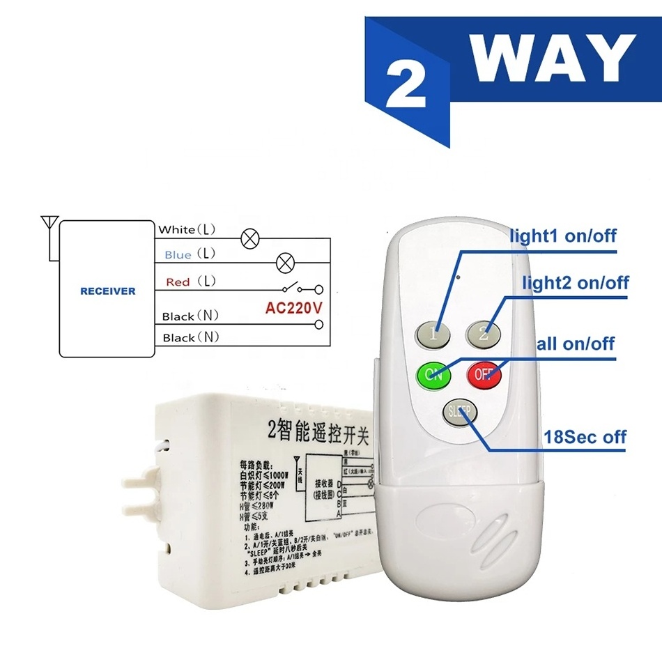 AC200V-240V Multifunction Digital Lamps Wireless Remote Control Switch 4 Way 5 Sections Receiver Transmitter For Ceiling Light