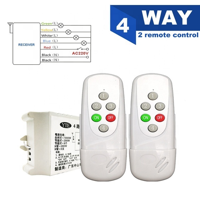 AC200V-240V Multifunction Digital Lamps Wireless Remote Control Switch 4 Way 5 Sections Receiver Transmitter For Ceiling Light