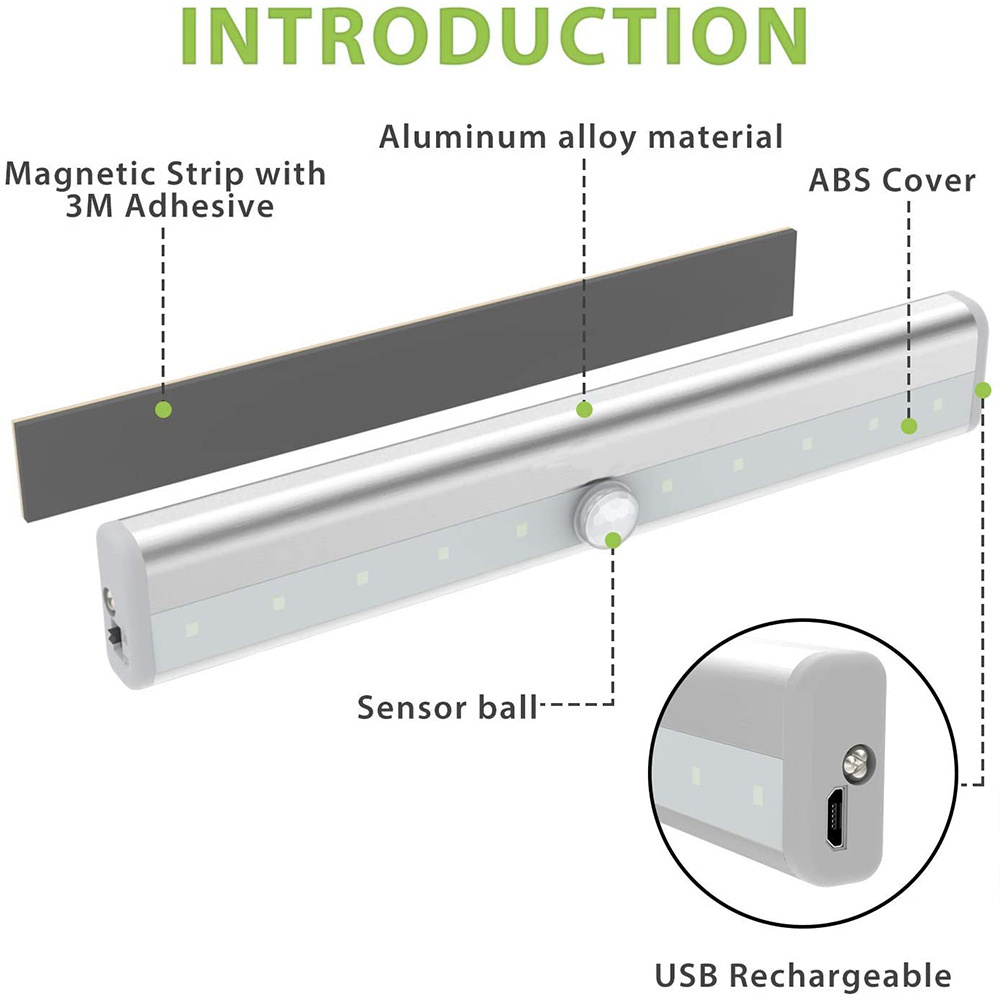 cool white 10LED  battery powered Lighting Led Motion Sensor Closet Cabinet Light