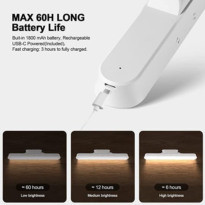 Rechargeable Magnetic Mounted Dimmable LED Closet Kitchen Portable Touch Bar Lights Stick on Bunk Bed Lamp Wall Reading Light