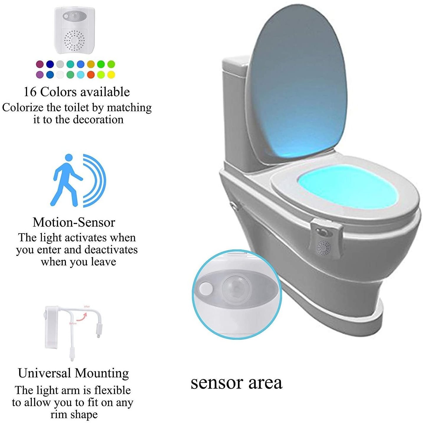 3AAA batteries motion sensor toilet seat night light toilet lamp led toilet bathroom night light 16 color with sensor