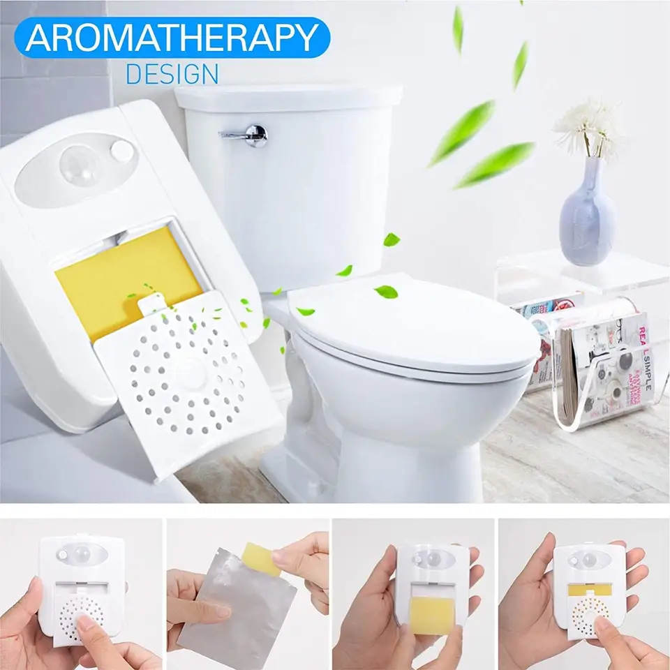 8 Color Changing LED Toilet Night Light PIR Motion Sensor Toilet Seat Bowl Smart Nightlight with Aromatherapy