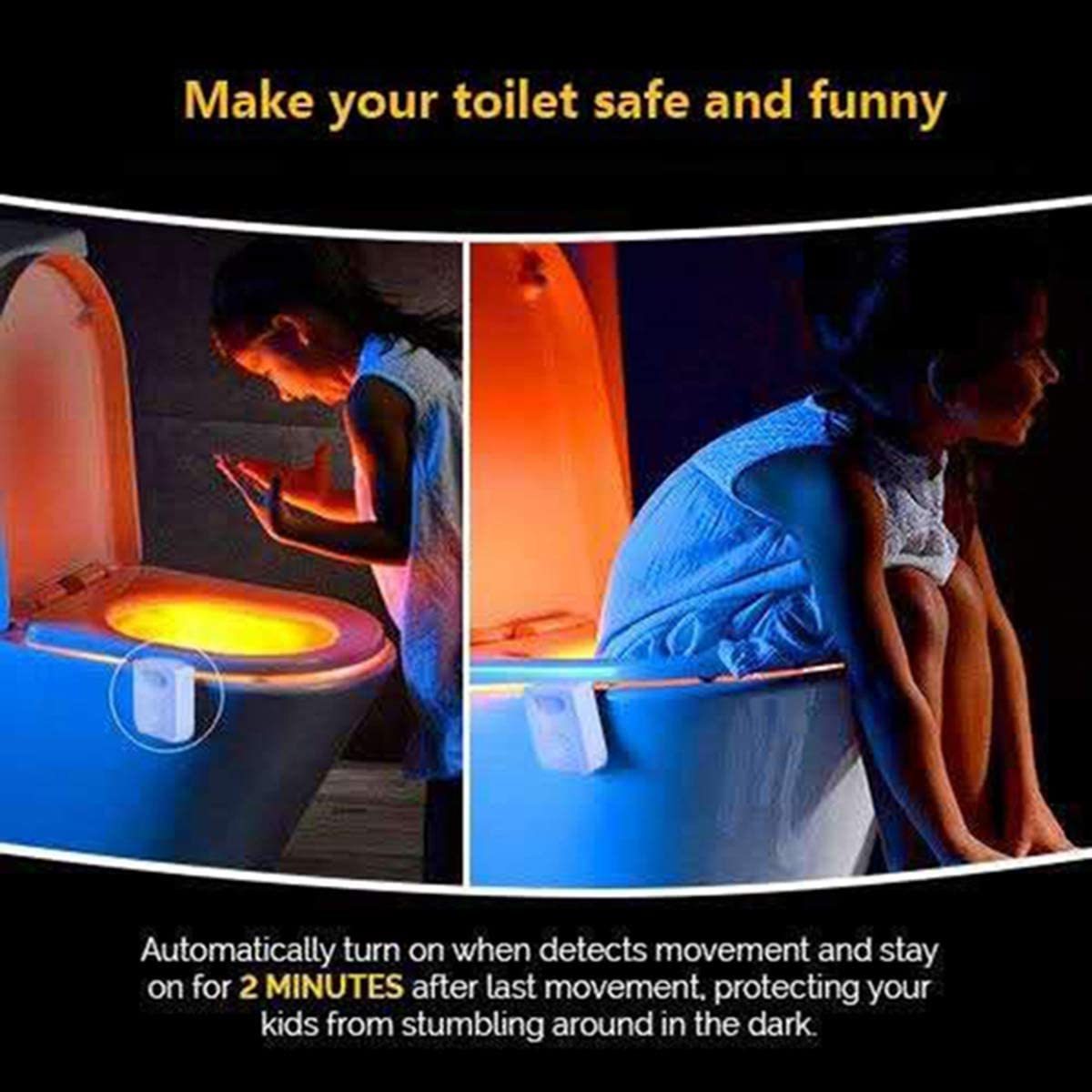 8 Color Changing LED Toilet Night Light PIR Motion Sensor Toilet Seat Bowl Smart Nightlight