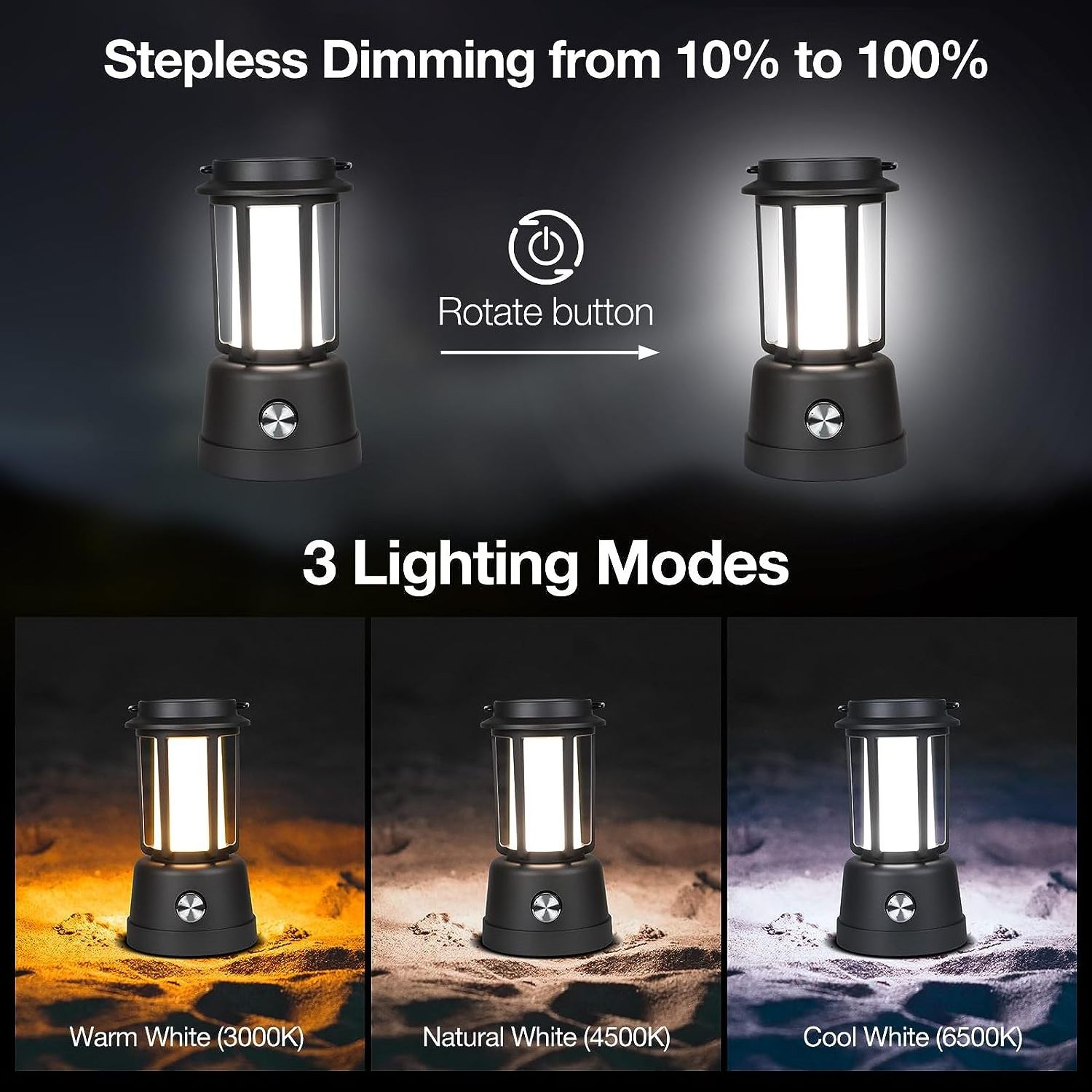 LED Camping Lantern for Power Outages 6000mAh Waterproof Rechargeable Lantern with Hand-Cranked Power Solar Lantern Camping Esse