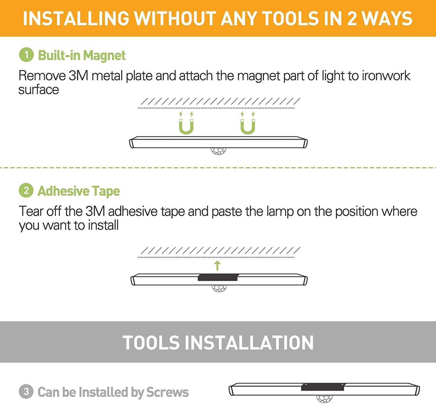 60 LED Battery Operated Lights Under Cabinet Lighting Stick On Magnetic Wireless Motion Sensor