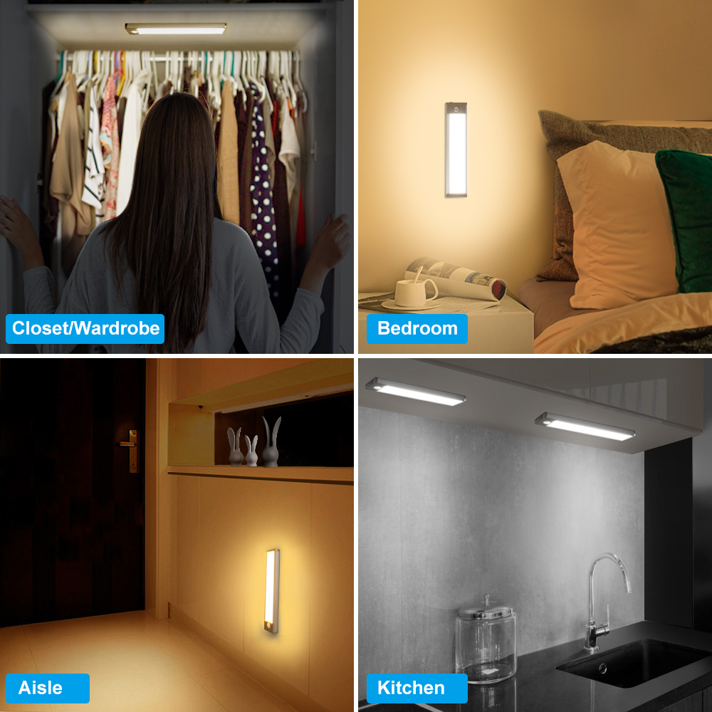 Counter Wardrobe Hallway Stairs 3 Color Modes Magnetic 58 LED Wireless Motion Sensor Closet Lights Under Cabinet Lighting