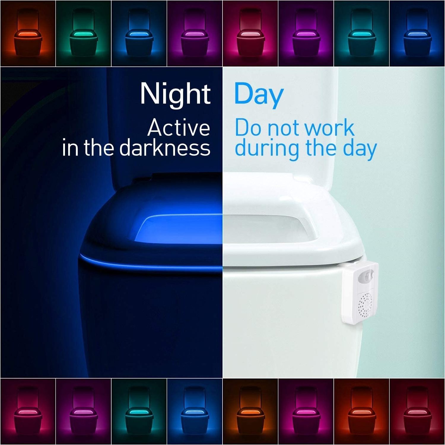 8 Color Changing LED Toilet Night Light PIR Motion Sensor Toilet Seat Bowl Smart Nightlight