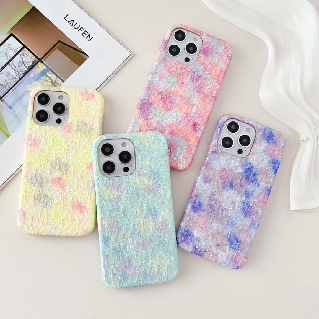 Luxury sparkling glitter sequins Lace Gradient Pebble leather case for iphone 15 Pro Max 14 13 12 11 protective cases back cover