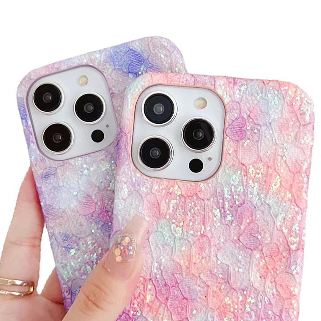 Luxury sparkling glitter sequins Lace Gradient Pebble leather case for iphone 15 Pro Max 14 13 12 11 protective cases back cover