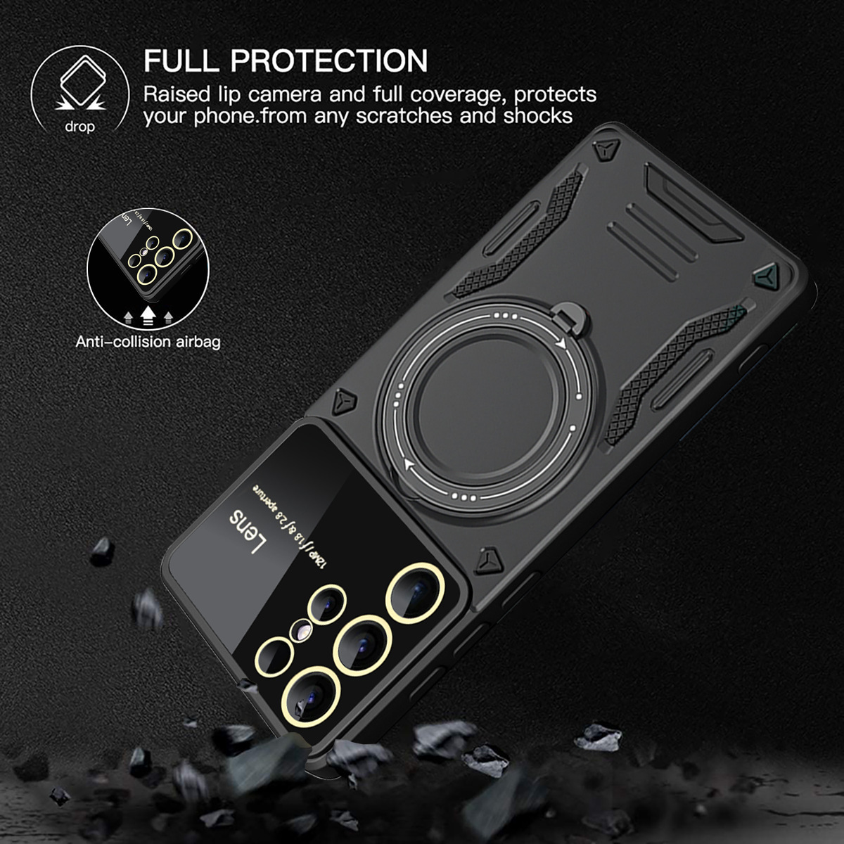 Luxury Hybrid new arrival shockproof Magnetic wireless charging ring stand phone case for Samsung Galaxy S24 Ultra S23 plus A54