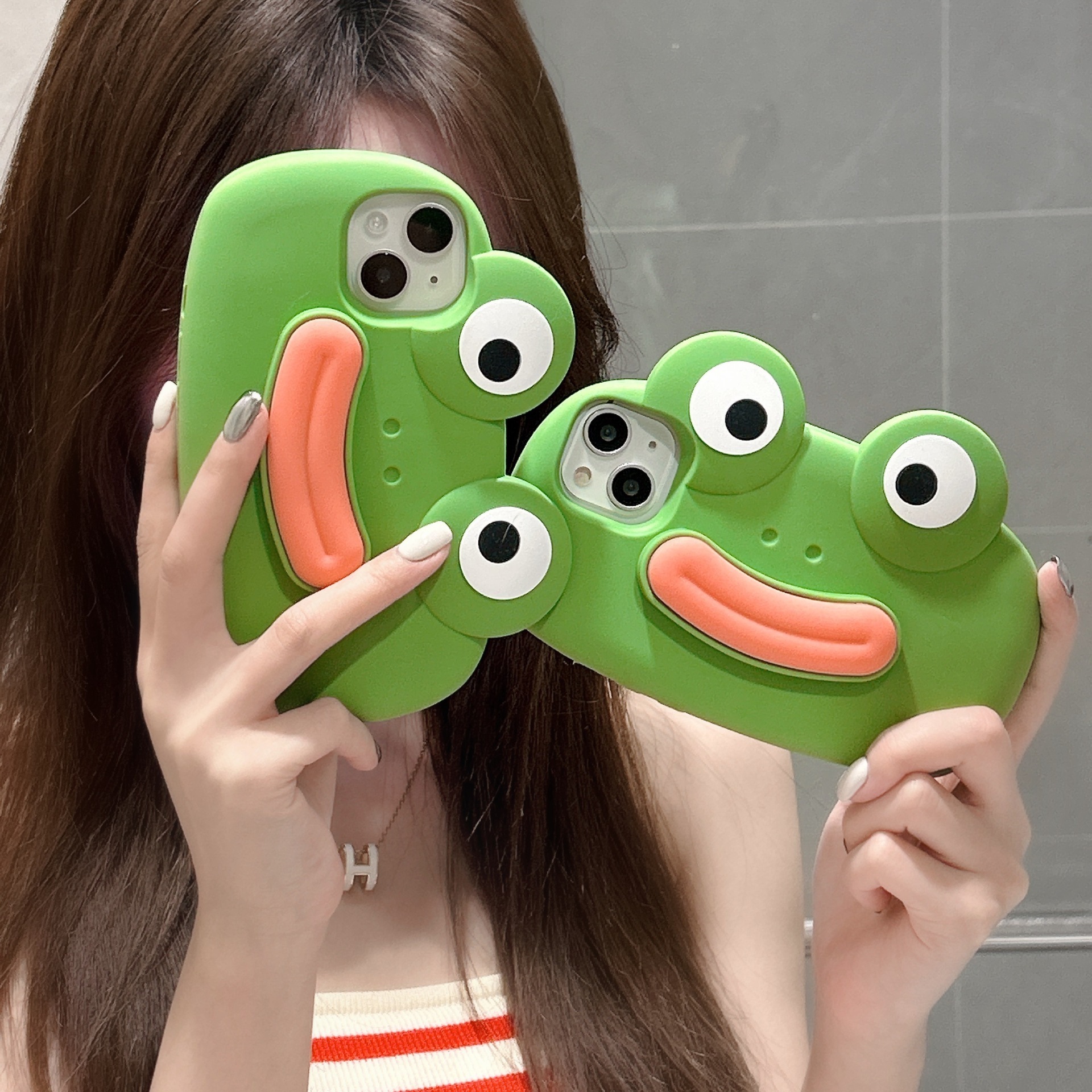 Japanese Korean style Funny Soft Silicone 3D Frog Phone Case For iPhone 15 Pro Max 14 13 12 Cartoon Cute Shockproof Bumper Cover