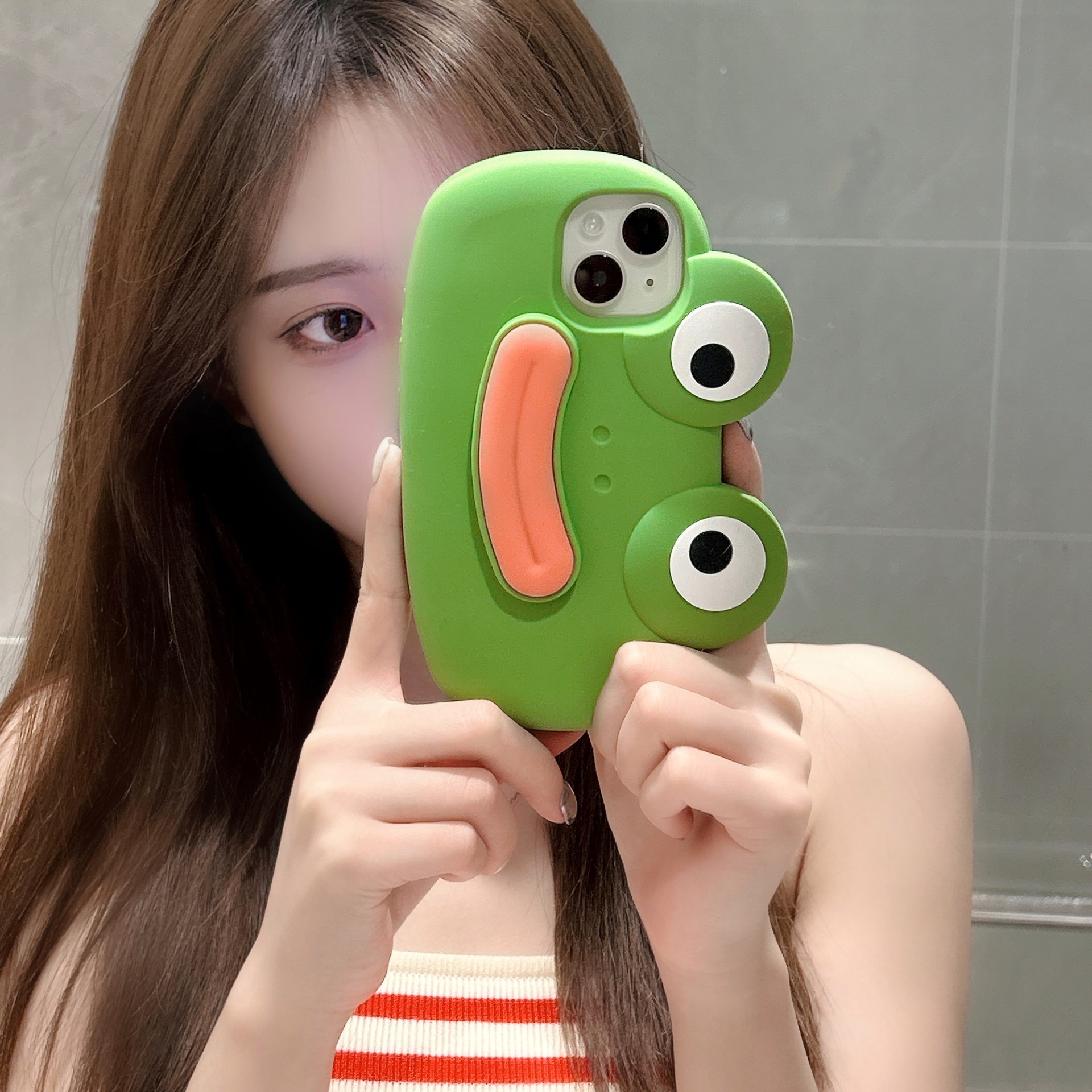 Japanese Korean style Funny Soft Silicone 3D Frog Phone Case For iPhone 15 Pro Max 14 13 12 Cartoon Cute Shockproof Bumper Cover