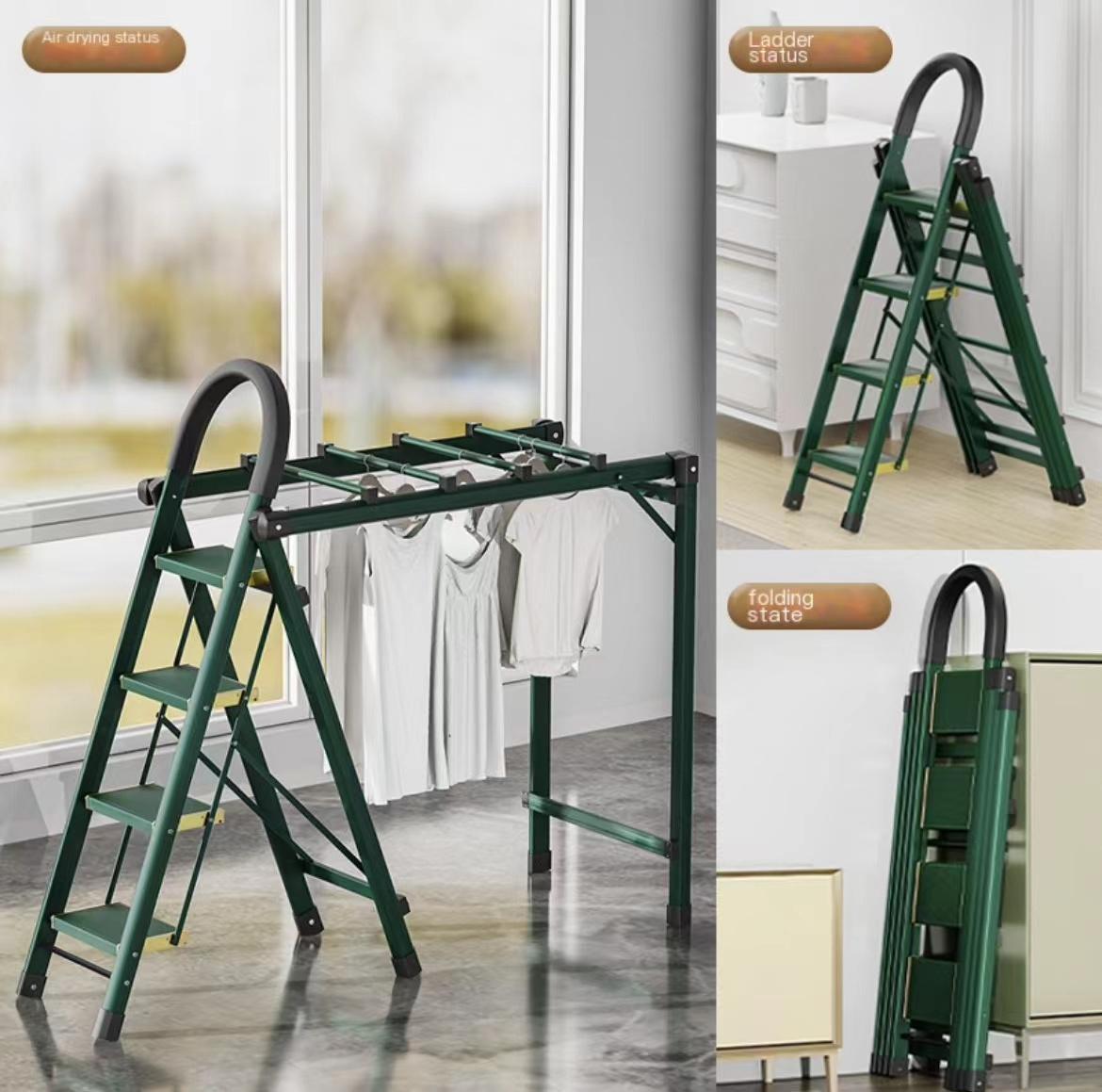 Aluminum alloy clothes hanger multi-purpose ladder dual-purpose herringbone ladder household folding ladder