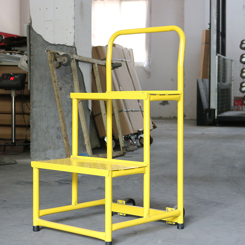 Warehouse steel safety ladder rolling mobile platform ladder 3 heavy-duty stairs with handrails and wheels