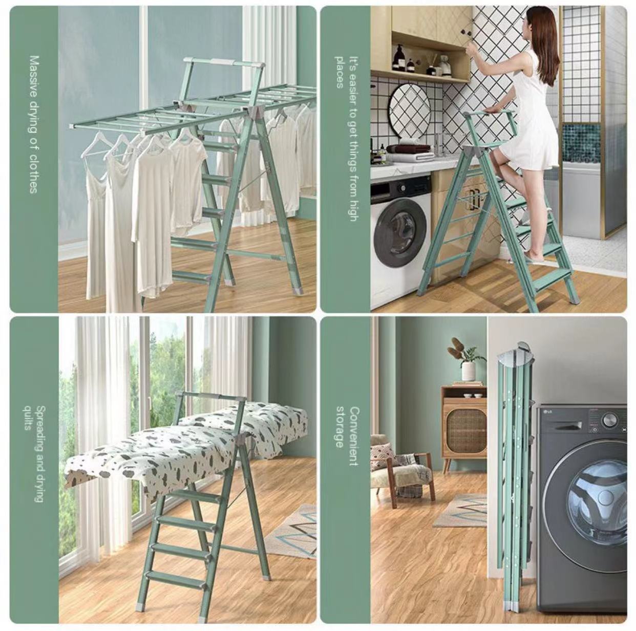 Folding Laundry Rack Multifunctional Five Step Ladder Aluminum Clothes Drying Rack Ladder