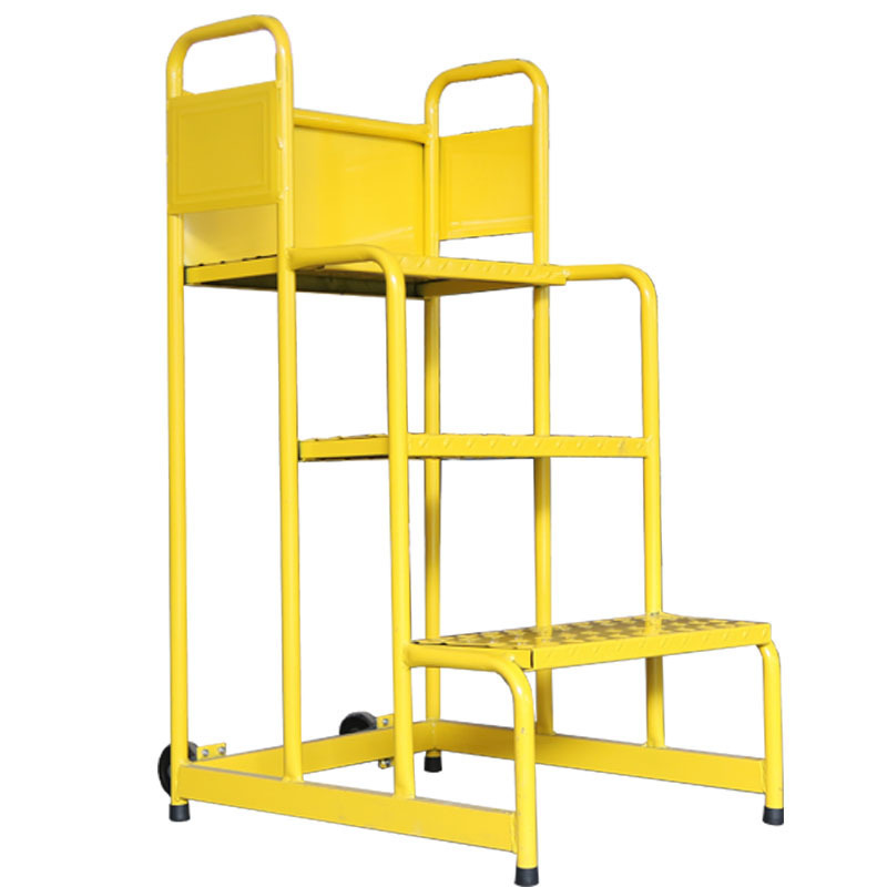 Warehouse steel safety ladder rolling mobile platform ladder 3 heavy-duty stairs with handrails and wheels