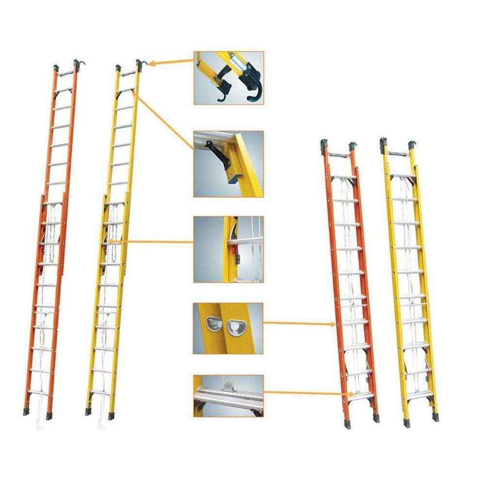 8 steps 4m 2.4m light fiberglass telescopic rope two-section extension ladder engineering fire ladder