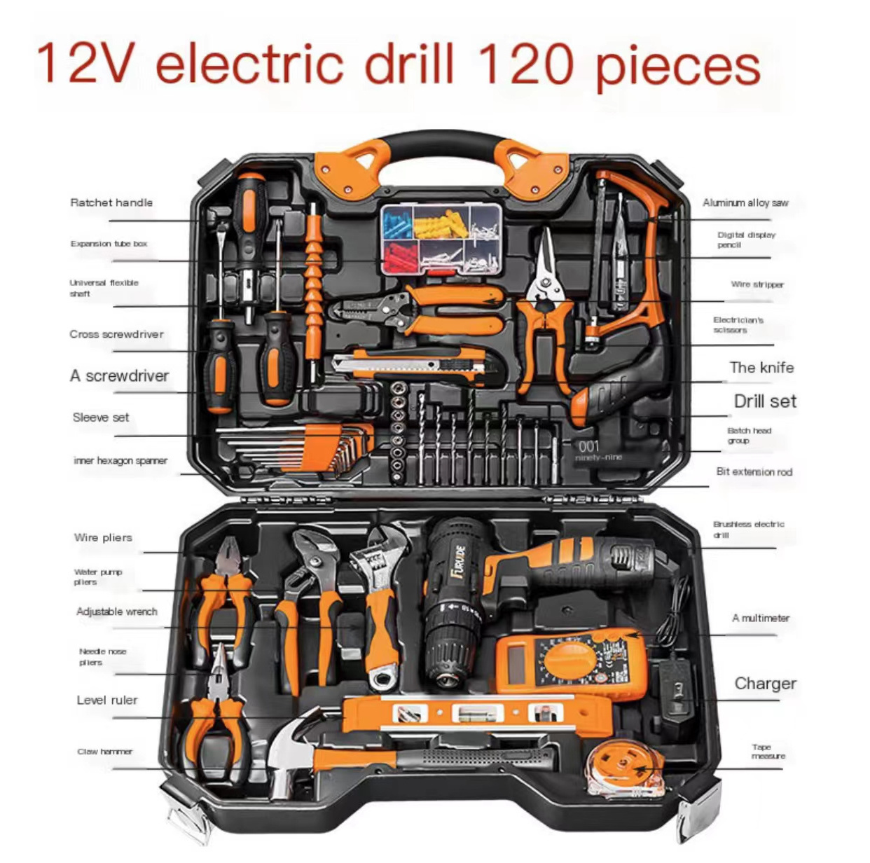 Factory direct sales household hardware tool set lithium battery power tool hand drill combination