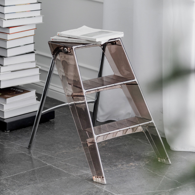 3 Step Folding Multi Purpose Step Ladder Acrylic Transparent Herringbone Ladder/Folding Storage Home Collapsible Ladder