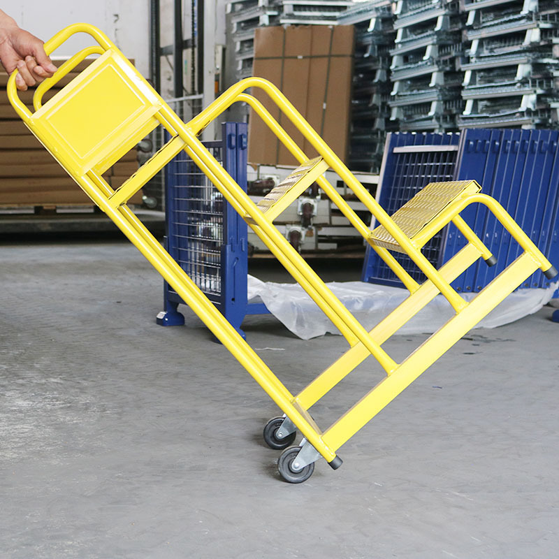 Warehouse steel safety ladder rolling mobile platform ladder 3 heavy-duty stairs with handrails and wheels